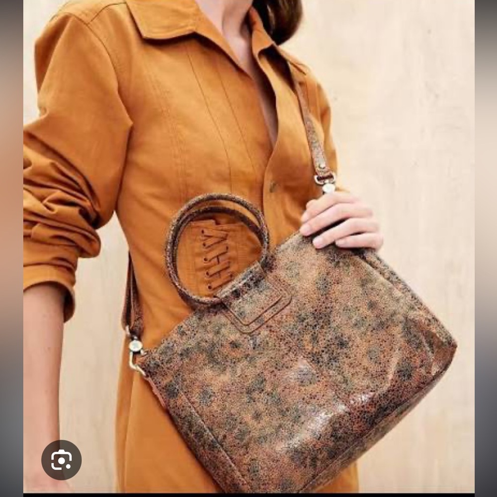 HOBO Speckled Tan and Black Leather Satchel with Detachable Strap - Picture 3 of 6